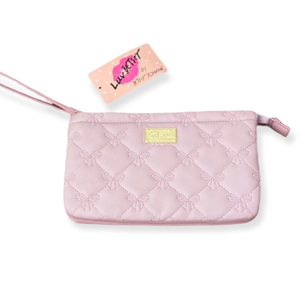 Luv Betsey- Betsey Johnson Double Pouch Soft Quilted Darling Wristlet / Bag Pink - Picture 7 of 9